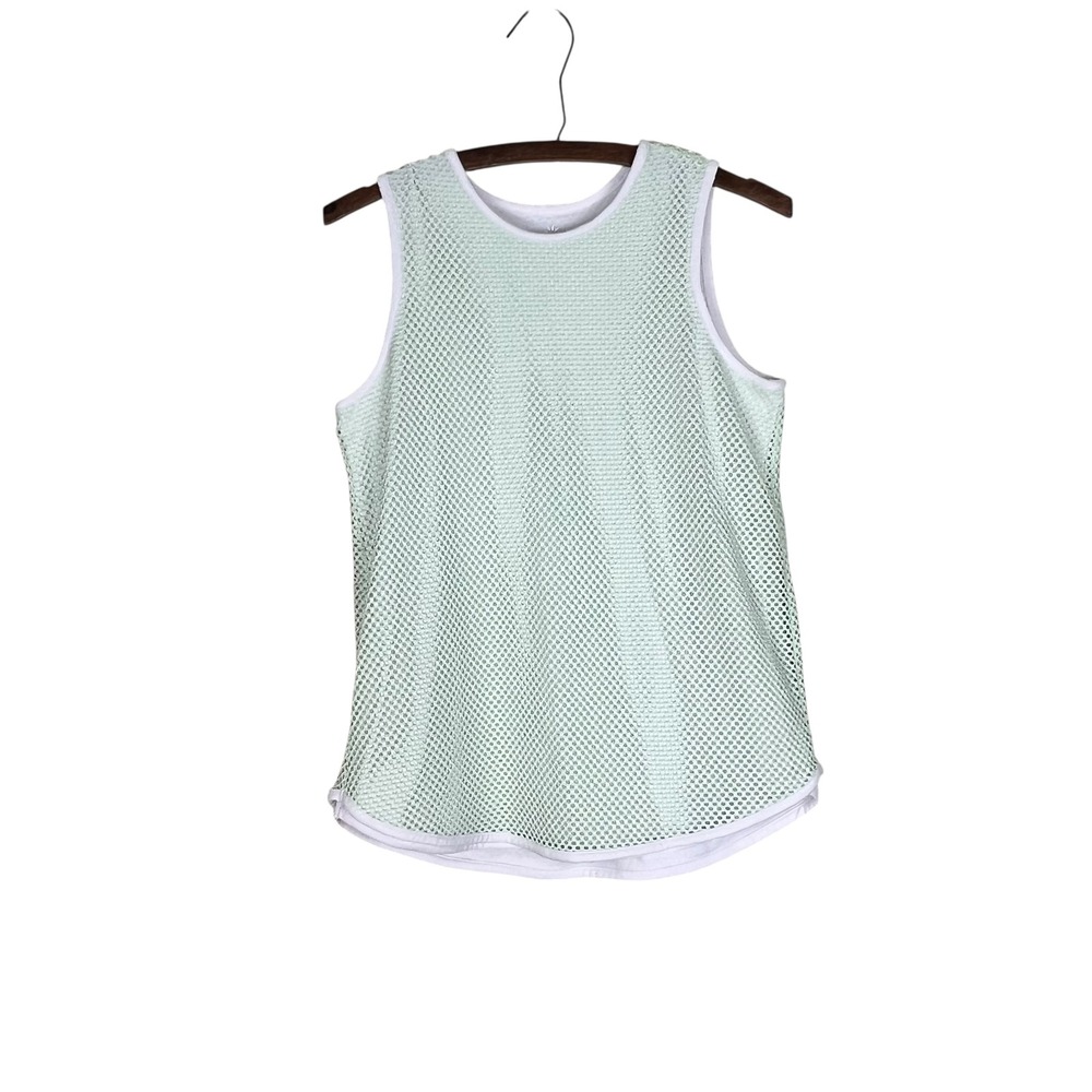 Athleta Womens Mint Green White Mesh Layered Activewear Tank Top Sleeveless